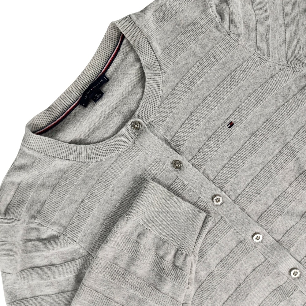 Tommy Hilfiger Cardigan Girl XL Gray Texturedβ Stripe Button Front Cotton Blend